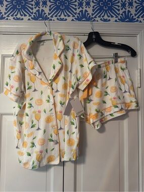 PJ Salvage Lemon Cocktail Print Short Pajama Set - White & Yellow